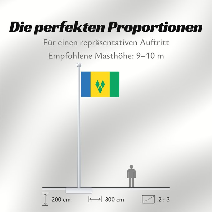 Proportionen der Flagge: Saint Vincent and the Grenadines Saint-Vincent-et-les Grenadines San Vicente y las Granadinas St. Vincent und die Grenadinen Saint Vincent e Grenadine Флаг Сент-Винсента и Гренадин Saint Vincenta in Grenadin