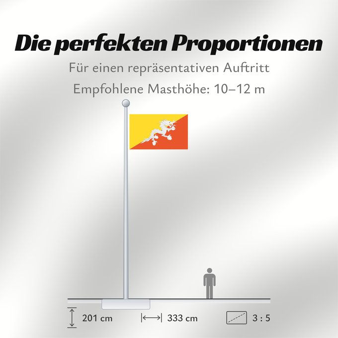 Proportionen der Flagge: Bhutan	Bhoutan	Bután	Butão	علم بوتان	ভূটানের পতাকা	ཧྥ་རན་ས་ཀྱི་དར་ཆ།	Bhutani lipp	Bhutanin	Watawat ng Bhutan	भूटान का ध्वज	Флаг Бутана	Butana	Bhutans	Bhutanu	ธงชาติ ประเทศภูฏาน