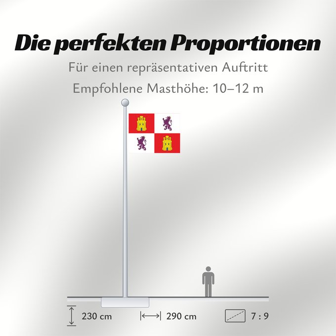 Proportionen der Flagge: Castile and León	Autonomous community of Castile and León	Castille-et-León	Comunidad autónoma de Castilla y León	Kastilien und León	Castiglia e León
