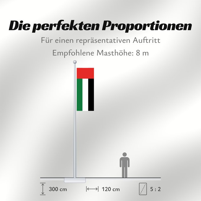Proportionen der Flagge: United Arab Emirates	Émirats arabes unis	Emiratos Árabes Unidos	Vereinigten Arabischen Emirate	Degli Emirati Arabi Uniti	Verenigde Arabische Emiraten	علم الإمارات العربية المتحدة	ܐܬܐ ܕܐܡܝܪܘܬܐ ܥܪܒܝܬܐ ܚܕܝܬܐ	ٴبىيرلاشمىيش ٴاراب امىيرلىيكلارىي بايراعى	Spojenýc