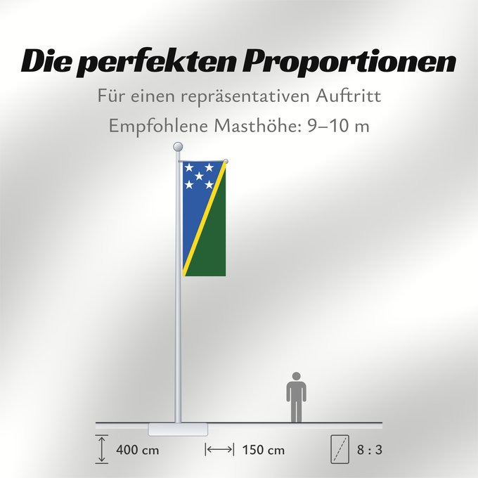 Proportionen der Flagge: Solomon Islands	îles Salomon	Islas Salomón	Salomonen	Isole Salomone	Salomonseilanden	Ynysoedd Solomon	Oileán Sholamón	Brattagh ny h-Ellanyn Holomon	Ynysow Salamon	The Solomon Islands	Salomonovih otokih