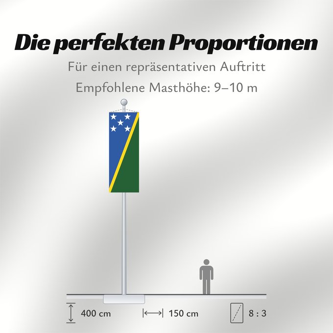Proportionen der Flagge: Solomon Islands	îles Salomon	Islas Salomón	Salomonen	Isole Salomone	Salomonseilanden	Ynysoedd Solomon	Oileán Sholamón	Brattagh ny h-Ellanyn Holomon	Ynysow Salamon	The Solomon Islands	Salomonovih otokih