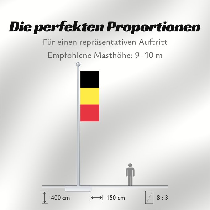 Proportionen der Flagge: Belgium  civil	The civil ensign and flag of Belgium	Belgique	Bélgica	Belgien	Belgio	België in de verhouding 2 3, gebruikt als civiele vlag en de facto nationale vlag	Belgii	Belgiens	Civilna zastava Belgije	Флаг Бельгии
