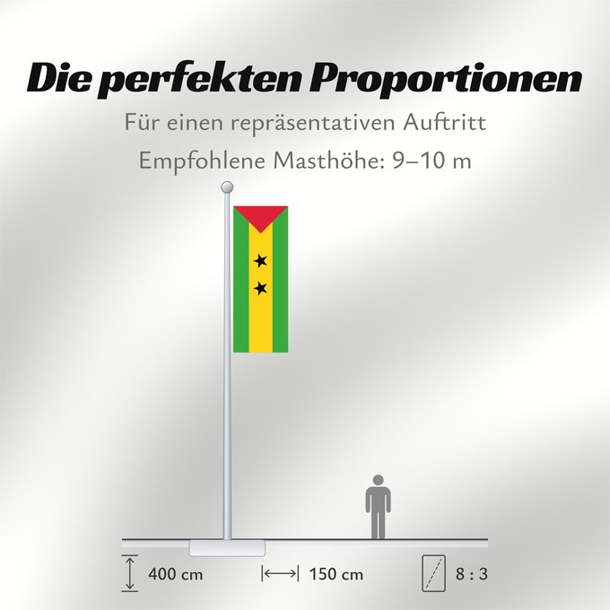 Proportionen der Flagge: Sao Tome and Principe	Sao Tomé-et-Principe	Santo Tomé y Príncipe	São Tomé und Príncipe	Sao Tome e Principe