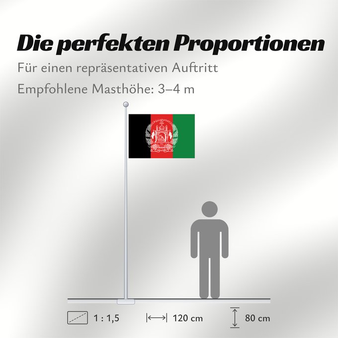 Proportionen der Flagge: Afghanistan 2013–2021 Islamic Republic of Afghanistan République Islamique d Afghanistan República Islámica de Afganistán Islamischen Republik Afghanistan Afghanistan República Islâmica do Afeganistão Afganistanu علم أفغانستان Afganistana ئاڵای ئەفغانستا