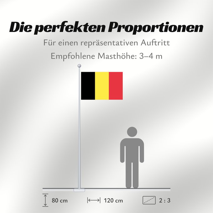 Proportionen der Flagge: Belgium  civil	The civil ensign and flag of Belgium	Belgique	Bélgica	Belgien	Belgio	België in de verhouding 2 3, gebruikt als civiele vlag en de facto nationale vlag	Belgii	Belgiens	Civilna zastava Belgije	Флаг Бельгии