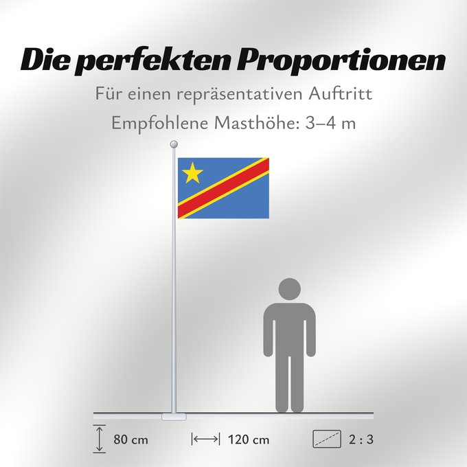 Proportionen der Flagge: Democratic Republic of the Congo	The national flag of the Democratic Republic of the Congo	La République démocratique du Congo	Rep. Dem. del Congo	Demokratischen Republik Kongo	Repubblica Democratica del Congo	Democratische Republiek Congo	علم جمهورية الك