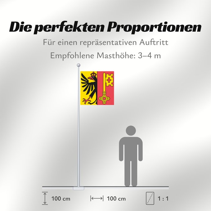 Proportionen der Flagge: Canton of Geneva	Canton of Geneva in Switzerland	Canton de Genève en Suisse	Ginebra	Republik und Kanton Genf	Repubblica e Cantone di Ginevra