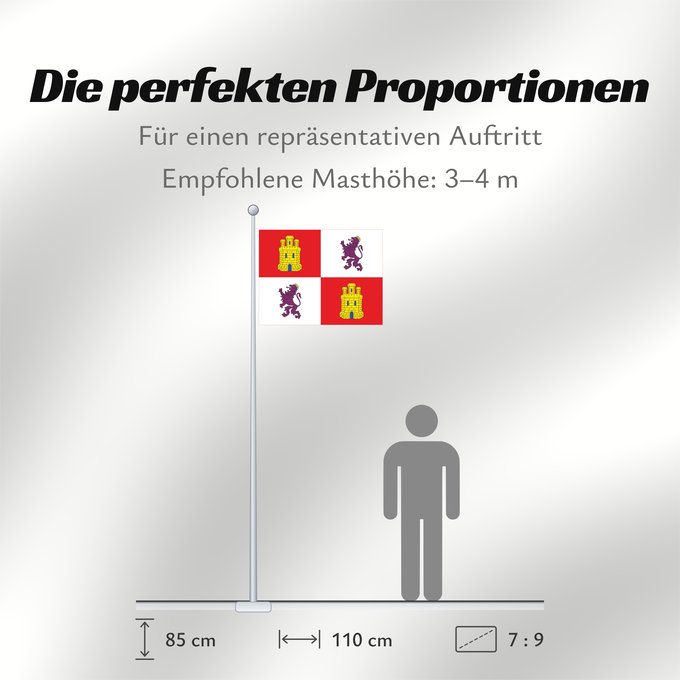 Proportionen der Flagge: Castile and León	Autonomous community of Castile and León	Castille-et-León	Comunidad autónoma de Castilla y León	Kastilien und León	Castiglia e León