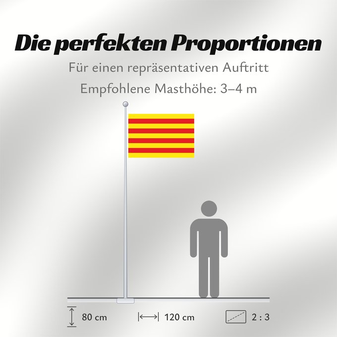 Proportionen der Flagge: Catalonia	The senyera	La seniera	La señera	Die senyera	Dell  Aragón  traslitterata in spagnolo come señera	La senyera	La Senjera