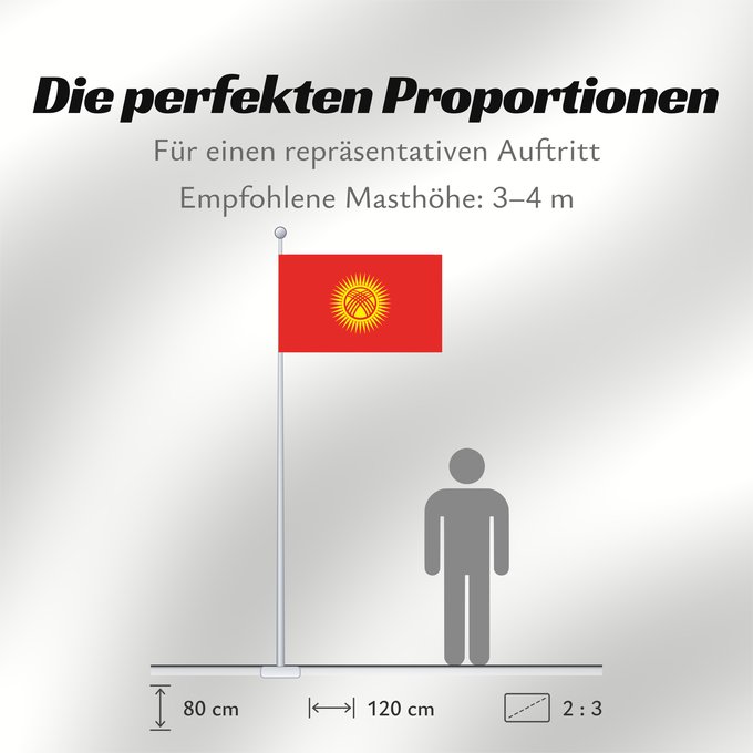 Proportionen der Flagge: Kyrgyzstan Kirghizistan Kirguistán Kirgisistan Kirgizië علم جمهورية قرغيزستان Qırğız Respublikasının Дзяржаўны сцяг Кыргыстану Kyrgyzstánu Kirgizio Ղրղզստանի դրոշը ყირგიზეთის დროშა Қырғыз Республикасының мемлекеттік байрағы Кыргыз Республикасынын мамлекет