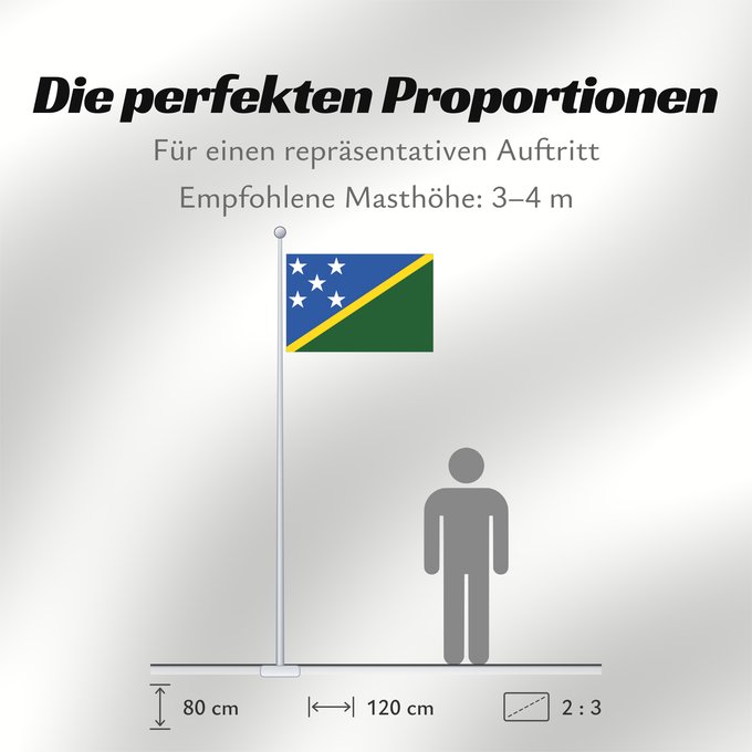 Proportionen der Flagge: Solomon Islands	îles Salomon	Islas Salomón	Salomonen	Isole Salomone	Salomonseilanden	Ynysoedd Solomon	Oileán Sholamón	Brattagh ny h-Ellanyn Holomon	Ynysow Salamon	The Solomon Islands	Salomonovih otokih