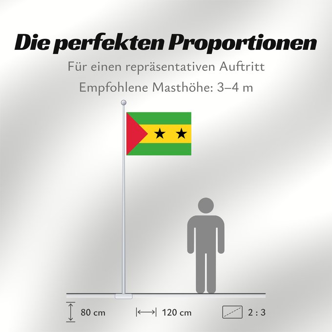 Proportionen der Flagge: Sao Tome and Principe	Sao Tomé-et-Principe	Santo Tomé y Príncipe	São Tomé und Príncipe	Sao Tome e Principe