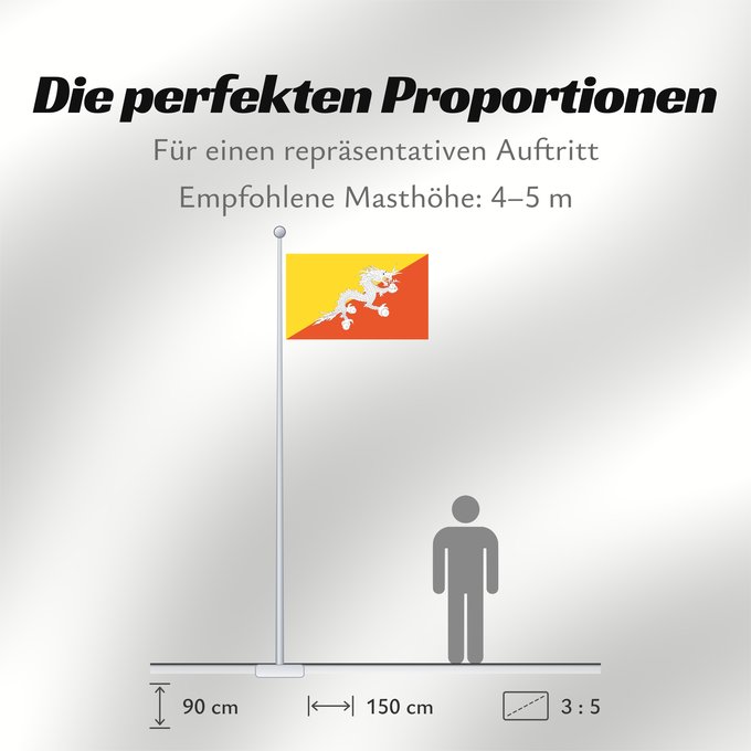 Proportionen der Flagge: Bhutan	Bhoutan	Bután	Butão	علم بوتان	ভূটানের পতাকা	ཧྥ་རན་ས་ཀྱི་དར་ཆ།	Bhutani lipp	Bhutanin	Watawat ng Bhutan	भूटान का ध्वज	Флаг Бутана	Butana	Bhutans	Bhutanu	ธงชาติ ประเทศภูฏาน