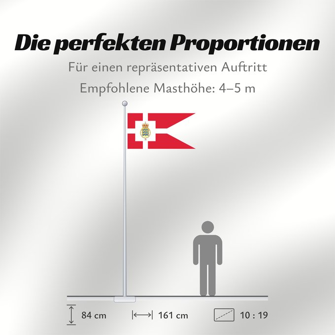 Proportionen der Flagge: Standard of the Crown Prince of Denmark	Crown Prince of Denmark Standard	Étendard du Prince Héritier du Danemark	Estandarte del Príncipe Heredero de Dinamarca	Standarte des dänischen Kronprinzen	Stendardo del Principe Ereditario di Danimarca	Det danske tr