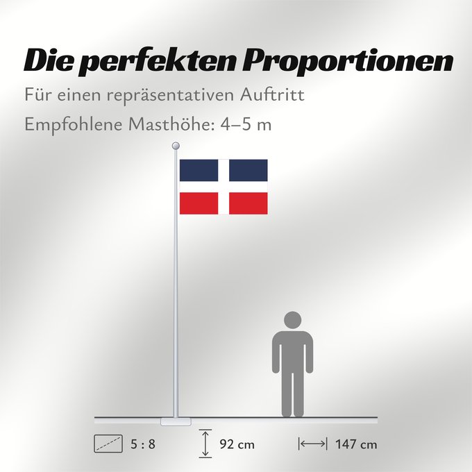 Proportionen der Flagge: Dominican Republic  up to 1844	Dominican Republic (up to 1844)	République dominicaine (jusqu'en 1844)	República Dominicana (hasta 1844)	Dominikanische Republik (bis 1844)	Repubblica Dominicana (fino al 1844)	Historical flag of the Dominican Republic  up t
