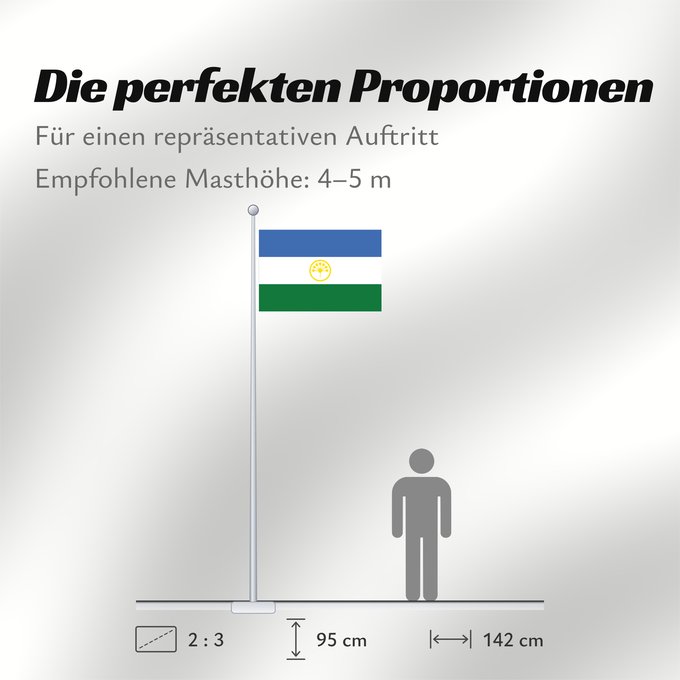 Proportionen der Flagge: Bashkortostan	State flag of the Republic of Bashkortostan	République de Bachkirie	Bashkortostán	Baschkortostan	Башҡортостан Республикаһының Дәүләт флагы	Флаг Башкортостана