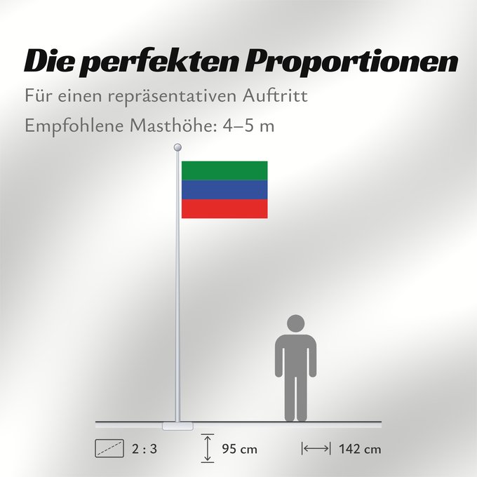 Proportionen der Flagge: FlagofDaghestan	Dagestan	République du Daguestan	República de Daguestán	 Republik Dagestan	Repubblica del Daghestan