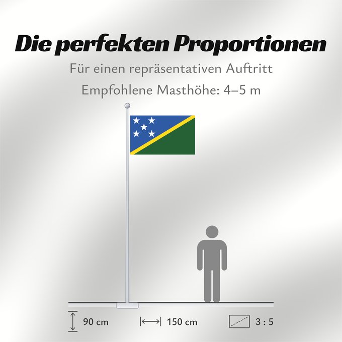 Proportionen der Flagge: Solomon Islands	îles Salomon	Islas Salomón	Salomonen	Isole Salomone	Salomonseilanden	Ynysoedd Solomon	Oileán Sholamón	Brattagh ny h-Ellanyn Holomon	Ynysow Salamon	The Solomon Islands	Salomonovih otokih