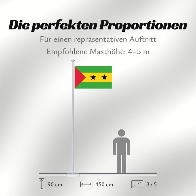 Proportionen der Flagge: Sao Tome and Principe	Sao Tomé-et-Principe	Santo Tomé y Príncipe	São Tomé und Príncipe	Sao Tome e Principe