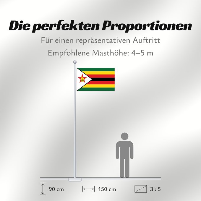 Proportionen der Flagge: Zimbabwe Zimbabue Simbabwe Zimbawe Zimbabwes Zimbabvo Mbendera ya Zimbabwe Zimbabveja Mureza weZimbabwe Folaga ye Zimbabwe Folaga la Zimbabwe Folaga la Zimbagwe