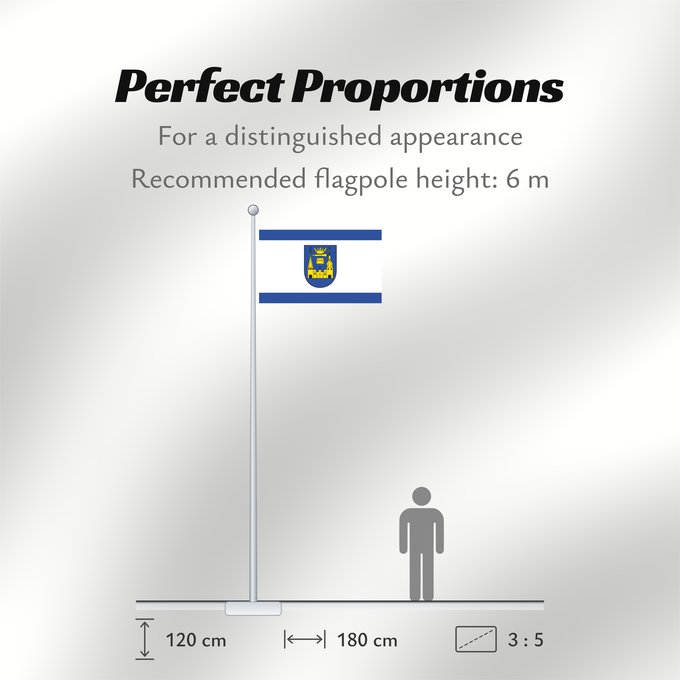 Flag Proportions: Mettmann City of Mettmann Ville de Mettmann Stadt MettmannBeschreibung des Wappens In Blau zwei durch einen Torbau mit goldenem gelbem Tor verbundene goldene gelbe Kirchen