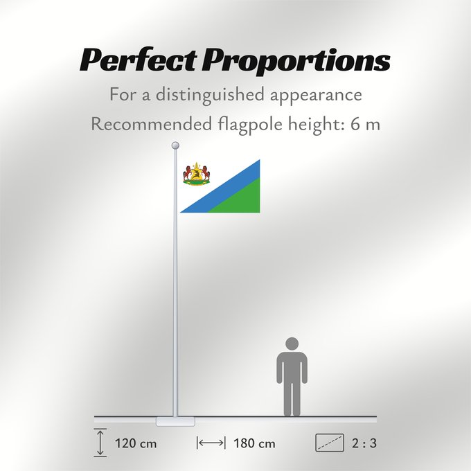 Flag Proportions: Royal Standard of Lesotho  1987–2006	Royal Standard of Lesotho between 1987 - 2006	Étendard Royal du Lesotho (1987–2006)	Estandarte Real de Lesoto (1987–2006)	Königsstandarte von Lesotho (1987–2006)	Stendardo Reale del Lesotho (1987–2006)