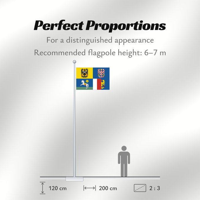 Flag Proportions: Moravian-Silesian Region Région de Moravie-Silésie Región de Moravia-Silesia Moravian-Silesian Moravskoslezského kraje čtvrcený list v horním žerďovém žlutém poli slezská orlice v dolním žerďovém modrém poli na zeleném trávníku