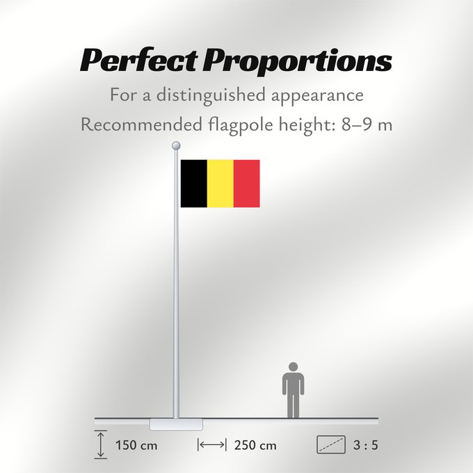 Flag Proportions: Belgium civil The civil ensign and flag of Belgium Belgique Bélgica Belgien Belgio België in de verhouding 2 3, gebruikt als civiele vlag en de facto nationale vlag Belgii Belgiens Civilna zastava Belgije Флаг Бельгии