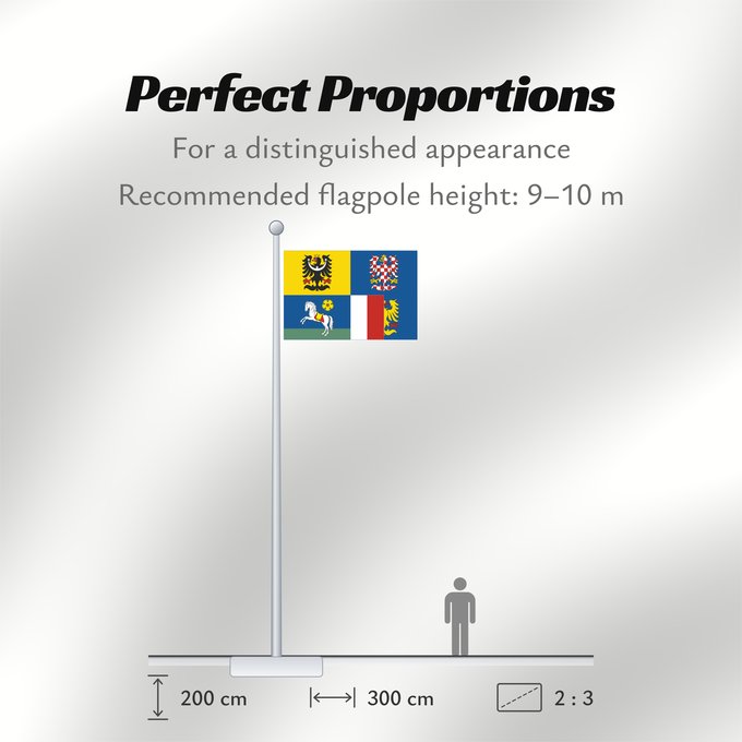 Flag Proportions: Moravian-Silesian Region Région de Moravie-Silésie Región de Moravia-Silesia Moravian-Silesian Moravskoslezského kraje čtvrcený list v horním žerďovém žlutém poli slezská orlice v dolním žerďovém modrém poli na zeleném trávníku