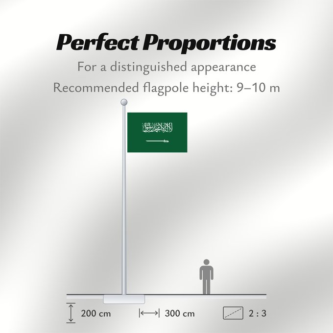 Flag Proportions: Civil Ensign of Saudi Arabia obverse Saudi Arabia Arabie saoudite Arabia Saudita Saudi-Arabien الشعار المدني في الأعلى على الركن الأيمن للعلم، ومعدل التناسب ٢ ٣