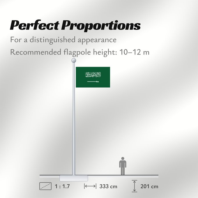 Flag Proportions: Civil Ensign of Saudi Arabia obverse Saudi Arabia Arabie saoudite Arabia Saudita Saudi-Arabien الشعار المدني في الأعلى على الركن الأيمن للعلم، ومعدل التناسب ٢ ٣