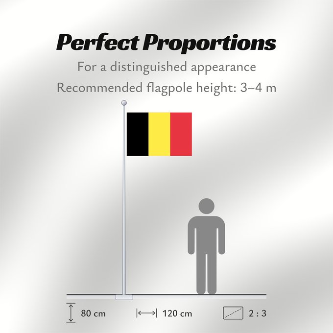 Flag Proportions: Belgium civil The civil ensign and flag of Belgium Belgique Bélgica Belgien Belgio België in de verhouding 2 3, gebruikt als civiele vlag en de facto nationale vlag Belgii Belgiens Civilna zastava Belgije Флаг Бельгии