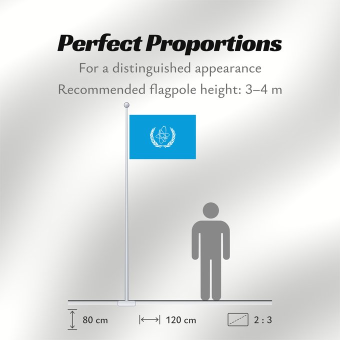 Flag Proportions: IAEA	International Atomic Energy Agency  IAEA	L Agence internationale de l énergie atomique  AIEA	Internationalen Atomenergieorganisation  IAEO