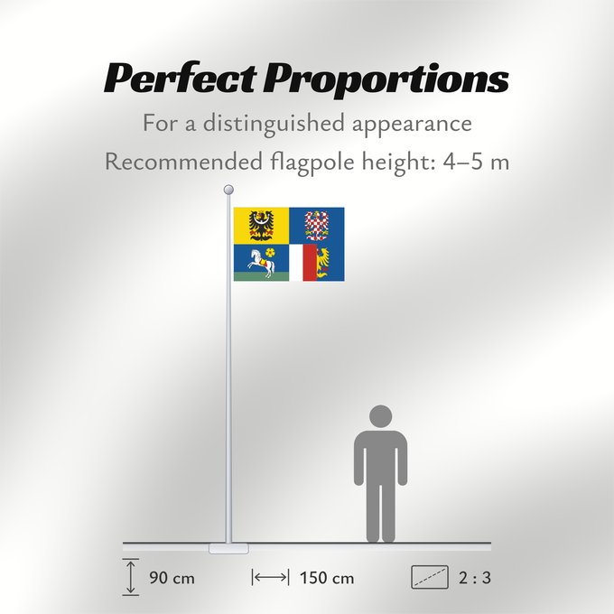Flag Proportions: Moravian-Silesian Region	Région de Moravie-Silésie	Región de Moravia-Silesia	Moravian-Silesian	Moravskoslezského kraje čtvrcený list v horním žerďovém žlutém poli slezská orlice v dolním žerďovém modrém poli na zeleném trávníku