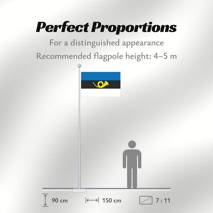 Flag Proportions: Estonia - Postal	Estonian postal flag, officially in use until 2009	Pavillon postal estonien (jusqu'en 2009)	Bandera postal de Estonia (hasta 2009)	Estnische Postflagge (bis 2009)	Bandiera postale estone (fino al 2009)	Postilipp