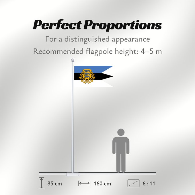 Flag Proportions: Presidential Standard of Estonia  at sea	Presidential Standard of Estonia (at sea)	Étendard présidentiel de l'Estonie (en mer)	Estandarte Presidencial de Estonia (en el mar)	Präsidentenstandarte von Estland (zur See)	Stendardo presidenziale dell'Estonia (