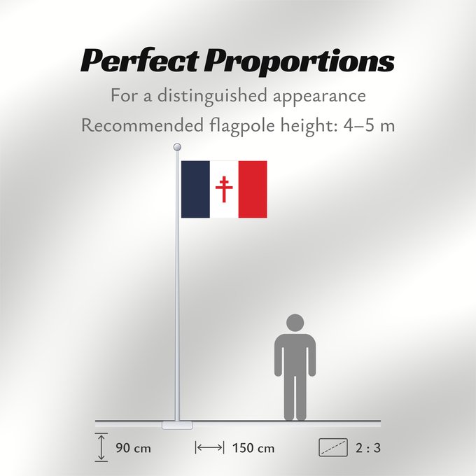 Flag Proportions: Free France  1940-1944	Free France (1940-1944)	France Libre (1940-1944)	Francia Libre (1940-1944)	Freies Frankreich (1940-1944)	Francia Libera (1940-1944)	Used by the Free French Forces during the Second World War