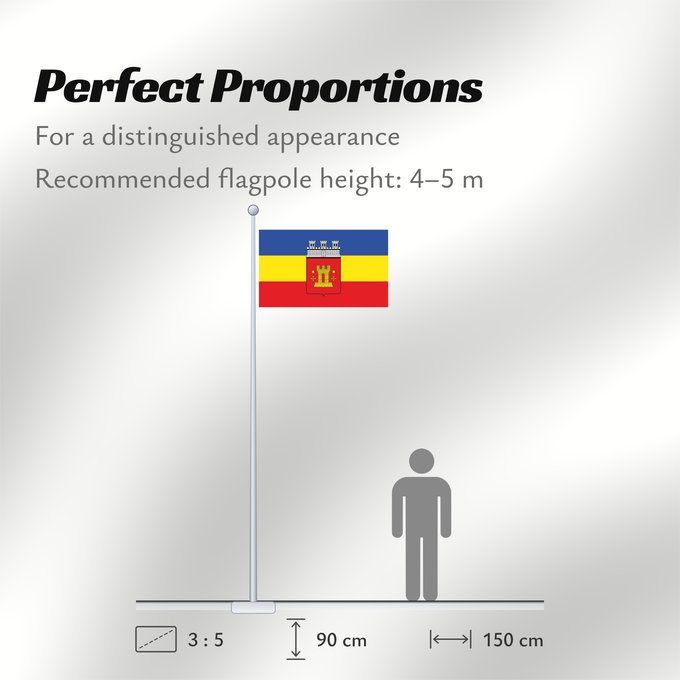 Flag Proportions: Bitburg Beschreibung der Flagge Die Flagge der Stadt Bitburg ist blau-gelb-rot und quergestreift mit dem Wappen in der Mitte des Tuches