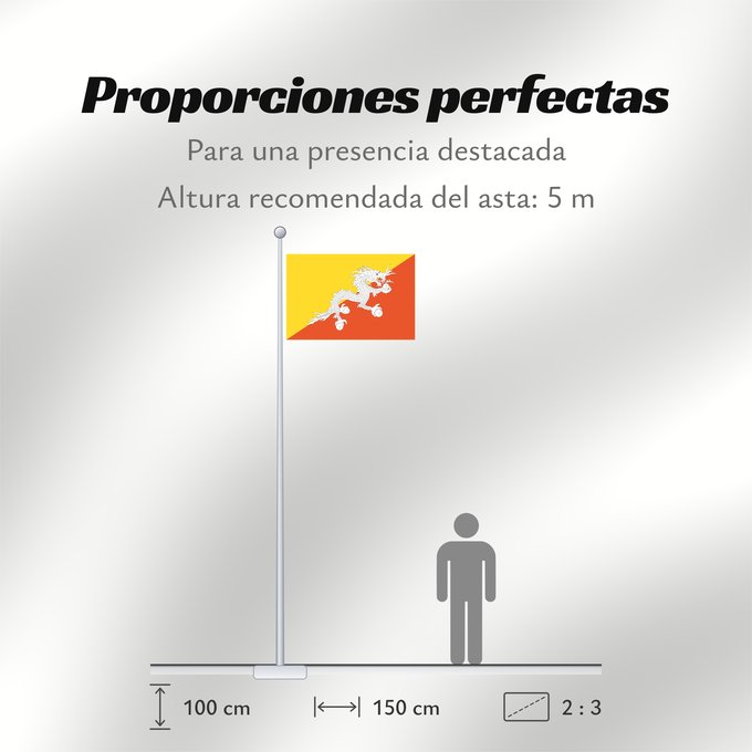 Proporciones de la bandera: Bhutan Bhoutan Bután Butão علم بوتان ভূটানের পতাকা ཧྥ་རན་ས་ཀྱི་དར་ཆ། Bhutani lipp Bhutanin Watawat ng Bhutan भूटान का ध्वज Флаг Бутана Butana Bhutans Bhutanu ธงชาติ ประเทศภูฏาน