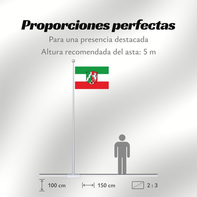 Proporciones de la bandera: North Rhine-Westphalia	Civil flag of North Rhine-Westphalia	Rhénanie-du-Nord - Westphalie	Renania del Norte-Westfalia	Landesflagge Nordrhein-Westfalens	Renania settentrionale-Westfalia	Banniel Nordrhein-Westfalen