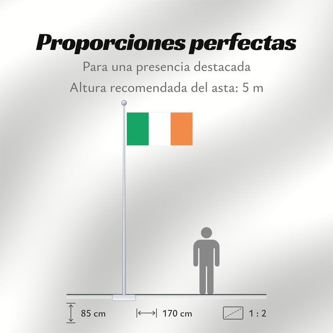Proporciones de la bandera: Ireland Note that the green portion of the flag was designed to represent the majority Catholic residents of the island La partie verte du drapeau représente la majorité catholique de l île Es notable el hecho que la parte verde de la bandera representa l