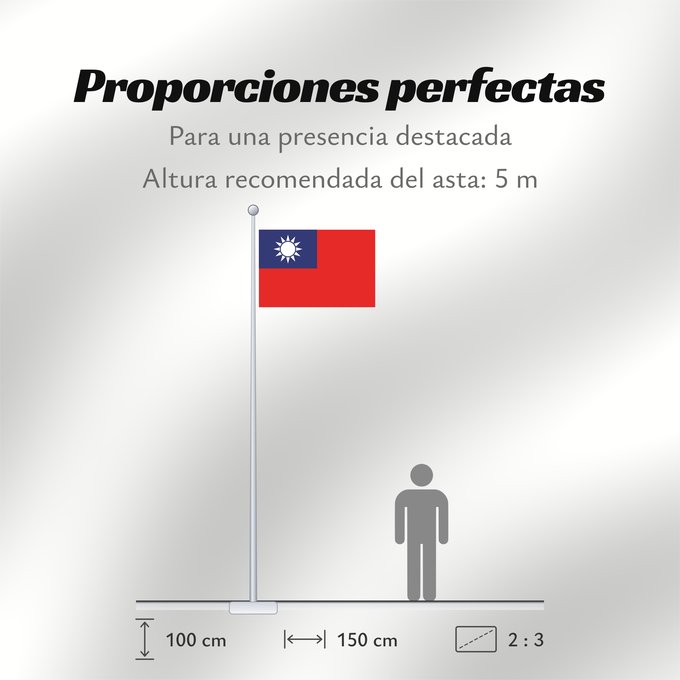 Proporciones de la bandera: Republic of China	Republic of China  Taiwan	République de Chine	República de China	Republik China  Taiwan	Repubblica di Cina	Republiek China	República da China	Republiki Chińskiej	Lýðveldi Postaulín Flagg	علم جمهورية الصين الوطنية	ཀྲུང་ཧྭ་དམངས་ཁབ དང་ལྕོག	