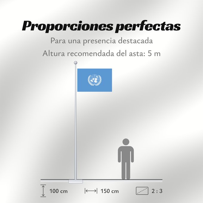 Proporciones de la bandera: United Nations	United Nations, UN	Nations unies	Naciones Unidas	Vereinten Nationen	Nazioni Unite, ONU	Verenigde Naties	Das nações unidas	Organizacji Narodów Zjednoczonych  ONZ	علم الأمم المتحدة	Сцяг Арганізацыі Аб яднаных Нацый	Сьцяг Арганізацыі Аб яднаны