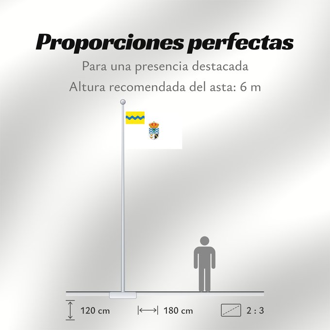Proporciones de la bandera: Alcóntar Alcóntar Almería province - Spain Municipio de Alcóntar Almería - España Según la descripción Bandera vez y media más larga del asta al batiente que ancha