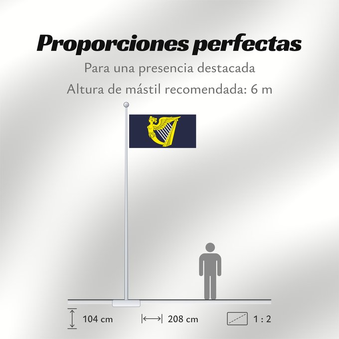 Proporciones de la bandera: Blue winged-maiden harp	Royal Standard of the United Kingdom (third quartering)	Étendard royal du Royaume-Uni (troisième quartier)	Estandarte Real del Reino Unido (tercer cuartel)	Königsstandarte des Vereinigten Königreichs (drittes Viertel)	Stendardo Rea
