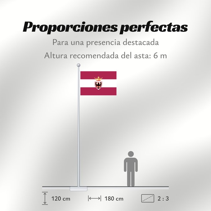 Proporciones de la bandera: Trento Province	Autonomous Province of Trento - Trentino	Province Autonome de Trente - Trentin	Provincia Autónoma de Trento - Trentino	Autonomen Provinz Trient - Trentino/Welschtirol	Provincia Autonoma di Trento - Trentino	Autonome Provincie Trente - Tren