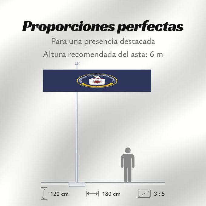 Proporciones de la bandera: U.S. Central Intelligence Agency United States Central Intelligence Agency Agence centrale de renseignement des États-Unis Agencia Central de Inteligencia de EE. UU. Central Intelligence Agency Agenzia centrale di intelligence degli Stati Uniti