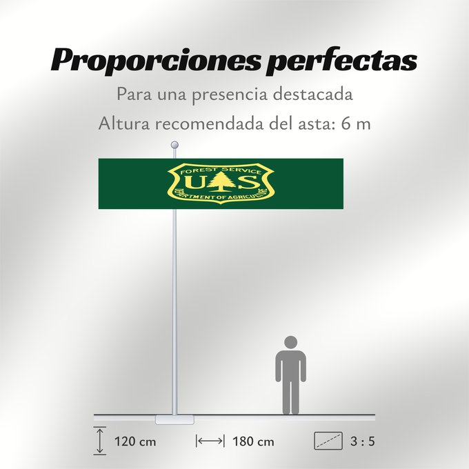 Proporciones de la bandera: United States Forest Service USFS Service forestier des États-Unis Servicio Forestal de los Estados Unidos Servizio Forestale degli Stati Uniti