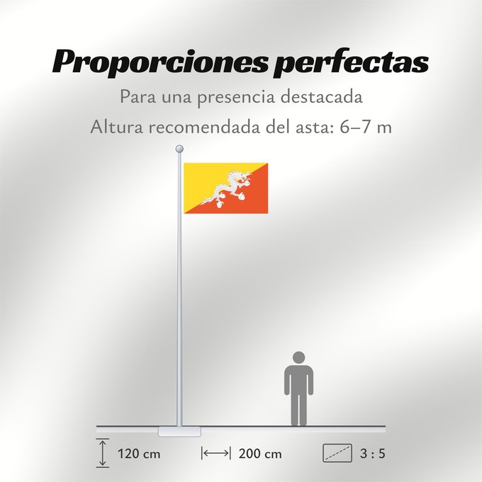 Proporciones de la bandera: Bhutan Bhoutan Bután Butão علم بوتان ভূটানের পতাকা ཧྥ་རན་ས་ཀྱི་དར་ཆ། Bhutani lipp Bhutanin Watawat ng Bhutan भूटान का ध्वज Флаг Бутана Butana Bhutans Bhutanu ธงชาติ ประเทศภูฏาน